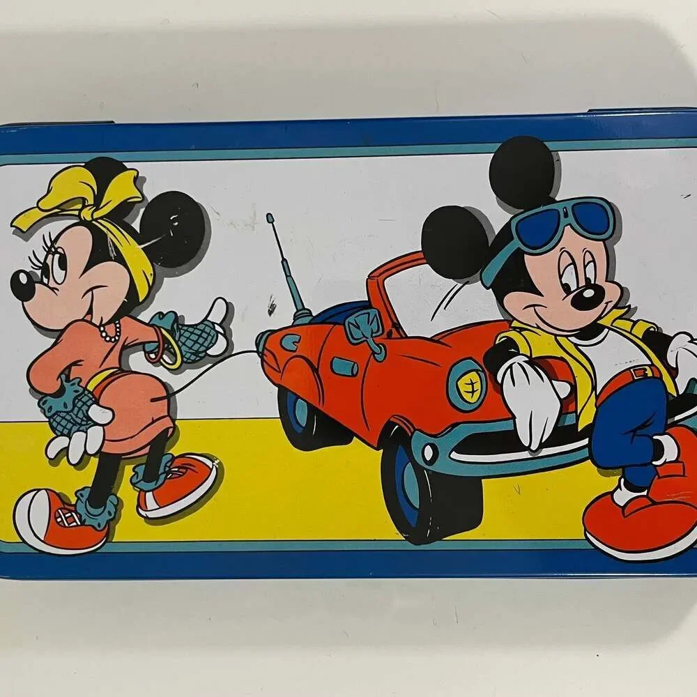 Vintage Mickey and Minnie Mouse Tin Pencil Box